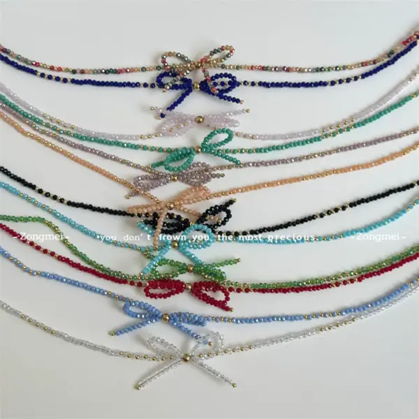 Wholesale IG Style Sweet Shiny Bow Knot Crystal Titanium Steel Necklace In Bulk