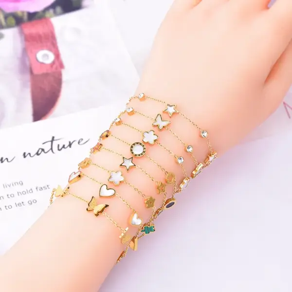 Wholesale PVD Coated Real Gold Plated 18K Gold Star Flower Butterfly 304 Stainless Steel Casual Simple Style Waterproof Non Tarnish 304 Stainless Steel Bracelets