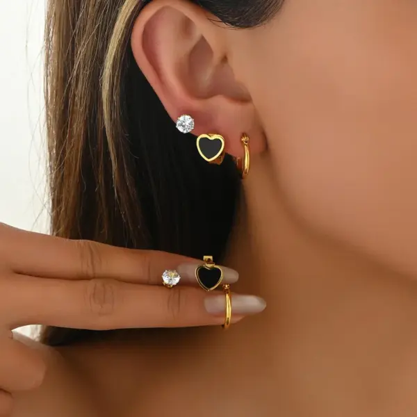 304 Stainless Steel Pentagram Heart Shape PVD Coated Artificial Crystal Real Gold Plated Gold Plated Casual Simple Style Commute Waterproof Non Tarnish Earrings