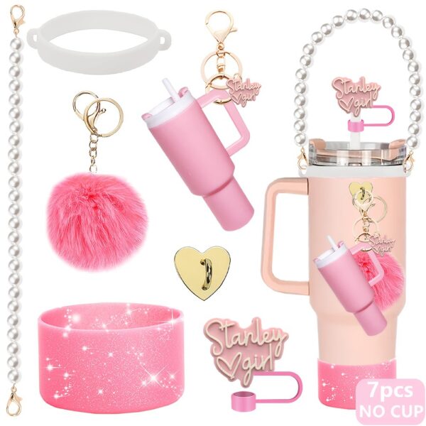 Wholesale Stanley Cup Decorative Straw Cap Cup Set Cup Chain Ins Colorful Fur Ball Mini Stanley Cup Tumbler Pendant