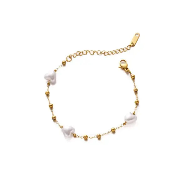 Wen Jian New Pearl Love Bracelet Stainless Steel 18k Heart-shaped Beads Do Not Fade Light Luxury Net Red Live Wholesale