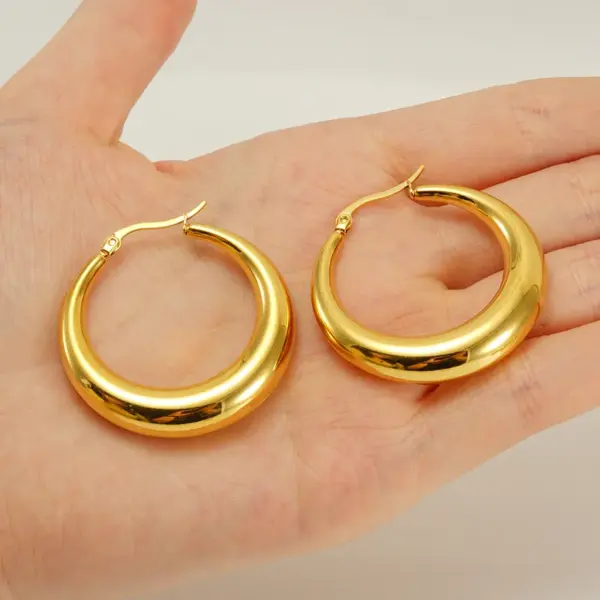 PVD Coated 18K Gold Plated Solid Color 304 Stainless Steel Retro Waterproof Non Tarnish Earrings