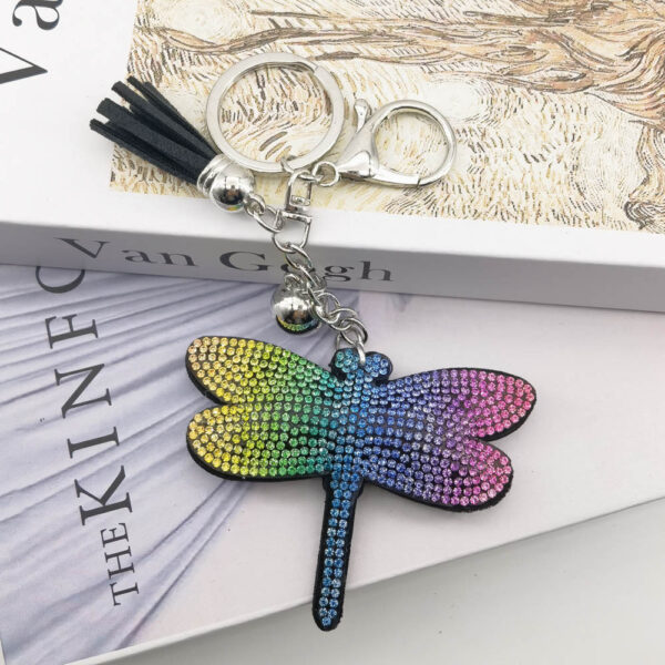 Wholesale 4pcs cute creative dragonfly pendant rhinestone keychain