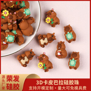Wholesale Cross-Border Cartoon Capybara Silicone Beads 3D Capybara Jewelry DIY Bracelet Necklace Animal Silicone Beads