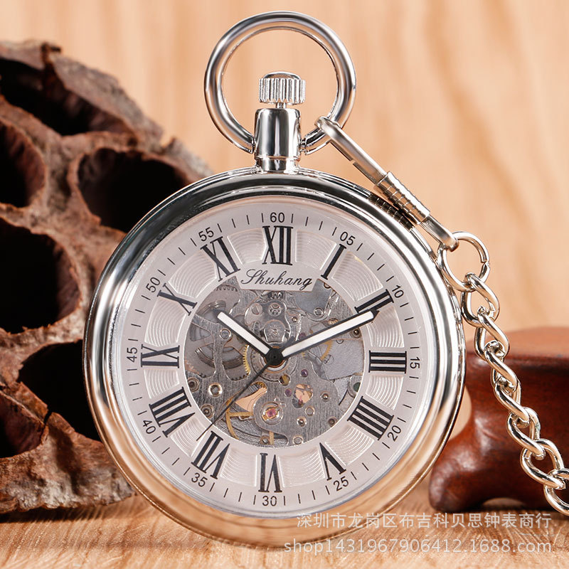 Wholesale Sier shell black Roman word automatic mechanical cket watch men's and women's Gift watch retro mechanical watch a generation of hair