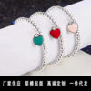 Wholesale brass-plated sier heart bracelet with enamel blue, red, and pink hearts. High-value women's bracelet, opshipping available.
