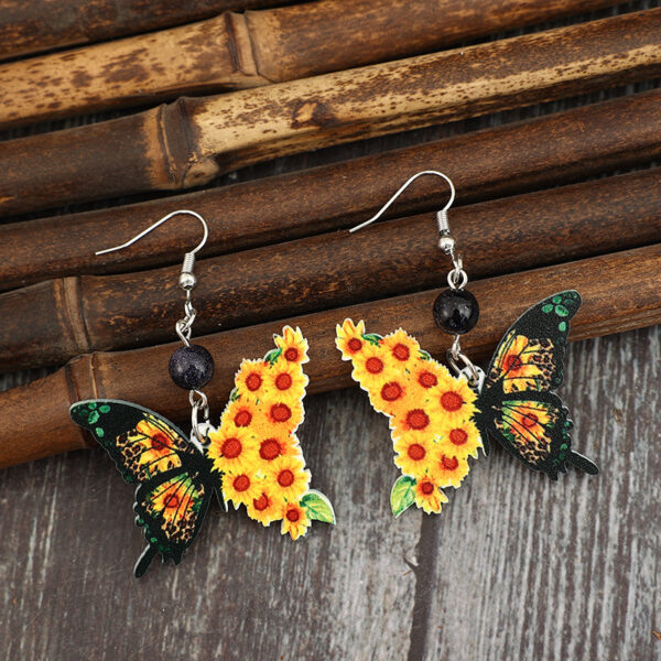 oly-be4603dc2a2c67dc6f52e8c981fb942b Wholesale Butterfly Print Sunflower Acrylic Holiday Earrings