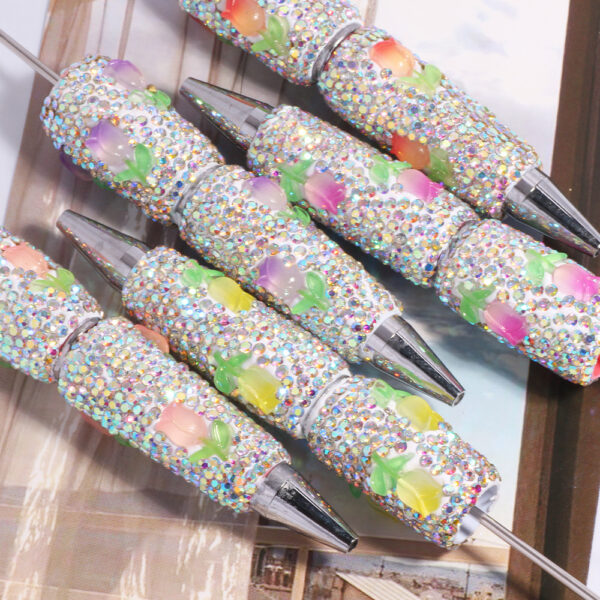 Wholesale New Colorful Tulip Flower Diamond Pen Full of Diamonds Loose Beads Beaded Pen DIY Bead Ballpoint Pen Jewelry Accessories