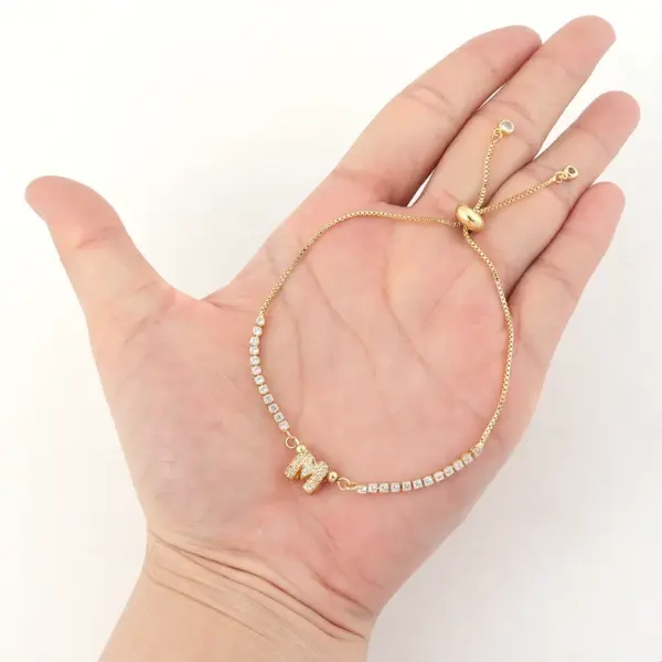 Wholesale Jewelry Elegant Simple Style Letter Copper Zircon Bracelets Box Chain Tennis Chain