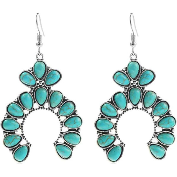 Wholesale European and American Cross-border Horseshoe Fan-shaped Acrylic Turquoise Earrings Alloy Vintage Bohemian Ethnic Style Earrings
