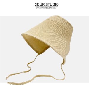 Cotton and linen straw sun hat-beige / 55-60cm