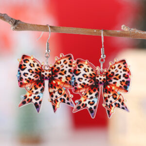 Wholesale Acrylic Christmas Lights Leopard Print Bow Earrings