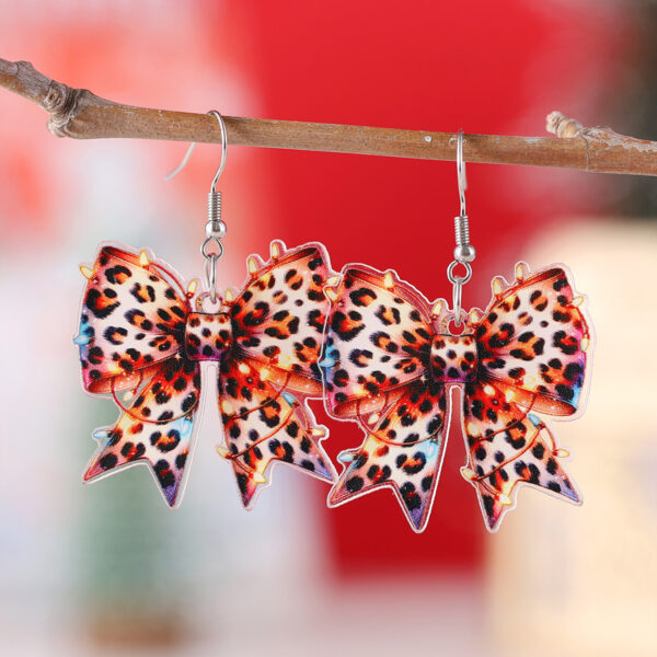 Wholesale Acrylic Christmas Lights Leopard Print Bow Earrings