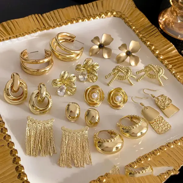 Wholesale 1 Pair Lady Streetwear Geometric Flower Plating Inlay Copper Zircon Earrings