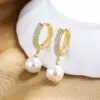 Wholesale 1 Pair Retro Geometric Copper Inlay Artificial Pearls Zircon Drop Earrings