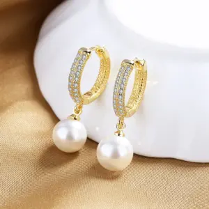 Wholesale 1 Pair Retro Geometric Copper Inlay Artificial Pearls Zircon Drop Earrings