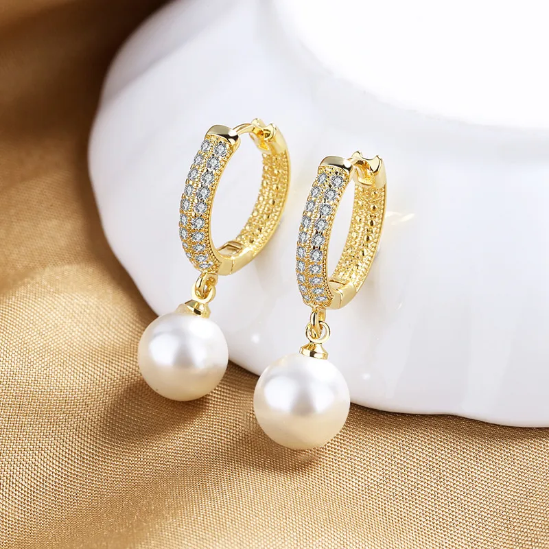 Wholesale 1 Pair Retro Geometric Copper Inlay Artificial Pearls Zircon Drop Earrings