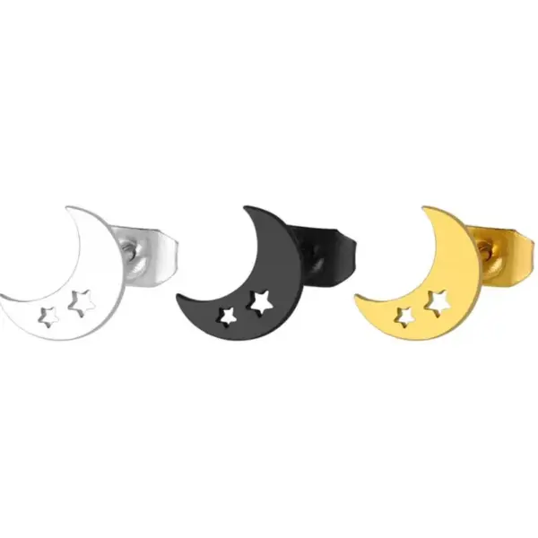 PVD Coated 18K Gold Real Gold Plated Moon 304 Stainless Steel Simple Style Waterproof Non Tarnish Ear Studs