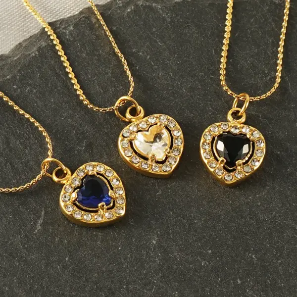 PVD Coated 18K Gold Plated Sun Water Droplets Heart Shape Stainless Steel Glam Shiny Waterproof Non Tarnish 304 Stainless Steel Pendant Necklace