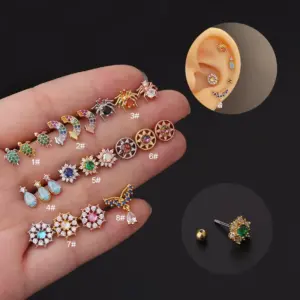 316L Stainless Steel Copper Ear Cartilage Rings & Studs Geometric Waterproof Non Tarnish Surgical Steel Women'S