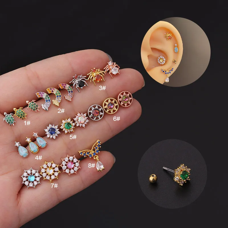 Wholesale 316L Stainless Steel Copper Ear Cartilage Rings & Studs Geometric Waterproof Non Tarnish Surgical Steel Women'S