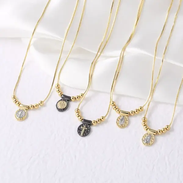 Wholesale Jewelry Modern Style Simple Style Cross Virgin Mary Copper 18K Gold Plated Beaded Pendant Necklace