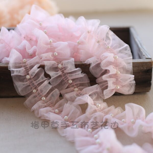 Wholesale Layer Mesh Lace Pleated Bead Lace Bead Lolita Hair Belt Decorative Yarn Edge