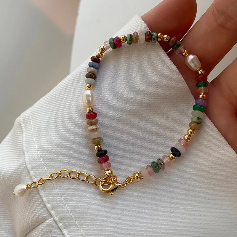 Wholesale Cute Sweet Colorful 304 Stainless Steel Natural Pearl Natural Stone Bracelets In Bulk