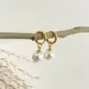 Wholesale PVD Coated Real Gold Plated 18K Gold Pearl 304 Stainless Steel Plastic Waterproof Non Tarnish Drop Earrings