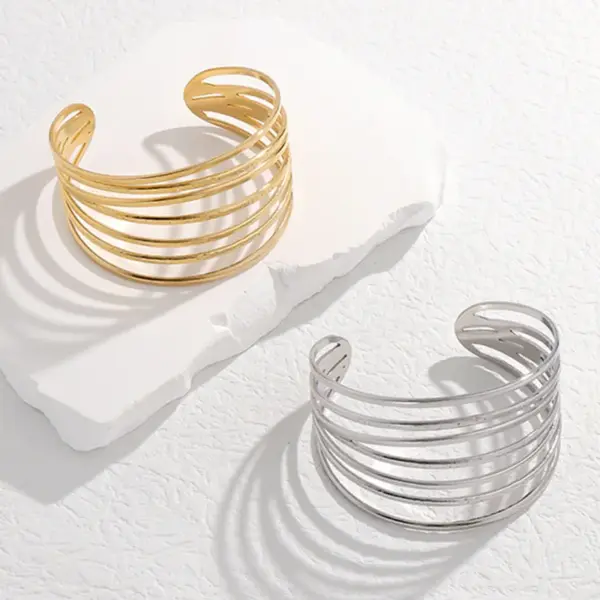 Wholesale Fashion Lines 304 Stainless Steel 18K Gold Plated Stainless Steel Bracelets In Bulk