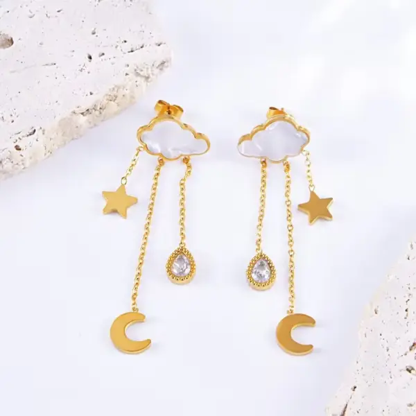 Wholesale Jewelry French Style Simple Style Clouds Star Moon 304 Stainless Steel 18K Gold Plated Jewelry Set