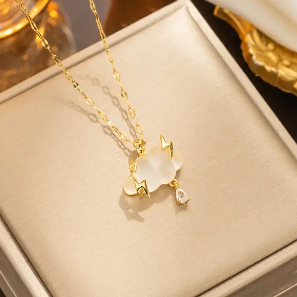 Wholesale PVD Coated Real Gold Plated Clouds Water Droplets Lightning Stainless Steel Casual Sweet Waterproof Non Tarnish Pendant Necklace