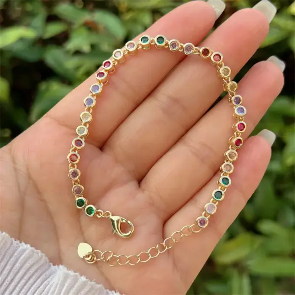 Wholesale Jewelry Classic Style Round Copper Zircon 18K Gold Plated Inlay Bracelets