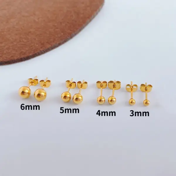 Wholesale Vacuum Plating PVD Coated Real Gold Plated 18K Gold Ball 304 Stainless Steel Simple Style Waterproof Non Tarnish Ear Studs