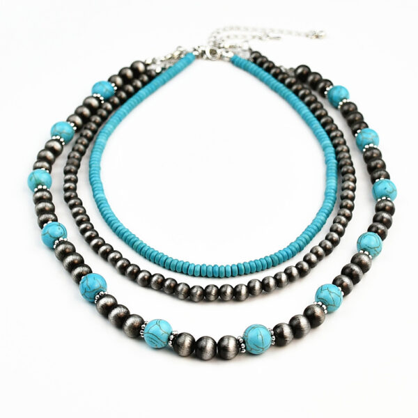 Wholesale Cross-border Retro Niche Design Turquoise Necklace Women Stacked to Wear High-end Three-piece Suit Necklace Jewelry
