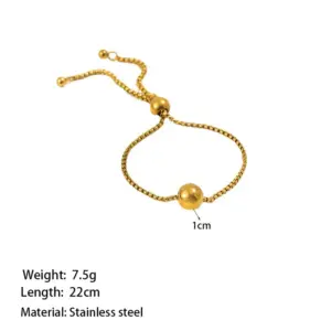 Qye43 round Beads Pull Box Chain Bracelet / Gold