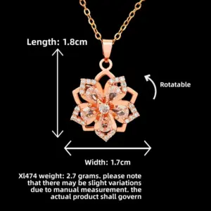 XL474 Rotating White Five Petal Flower Necklace / Rose Gold