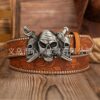 Wholesale Cross-Border Punk Double Sword Three Ghost Buckle Retro Western Cowboy Pu Leather Belt