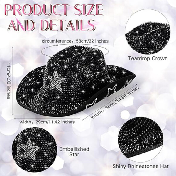 Wholesale Full Diamond Silver Colorful Diamond Five-Pointed Star Cowboy Hat Handmade Diamond Colorfulful Diamond Performance Hat Diamond Cowboy Hat