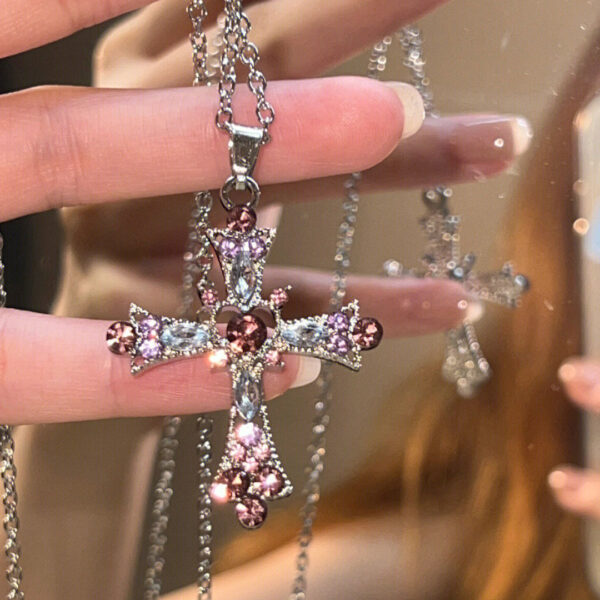 oly-beb03a982a046ea472603f23d1a2b768 Wholesale Sweet cool style girl cross necklace female heavy industry Diamond-embedded Gothic style y2g necklace design clavicle chain