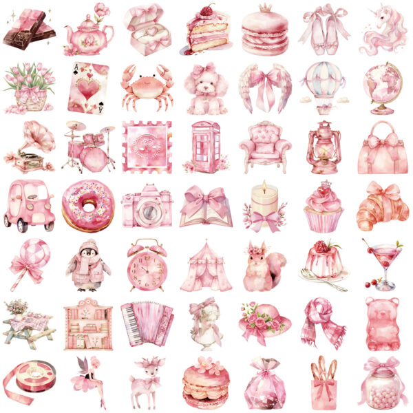 Wholesale 50 pink aesthetic series decorative waterproof stickers