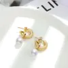 Wholesale 304 Stainless Steel C Shape PVD Coated Pearl 14K Gold Plated 18K Gold Plated Simple Style Waterproof Non Tarnish Plating Inlay Gold Drop Earrings
