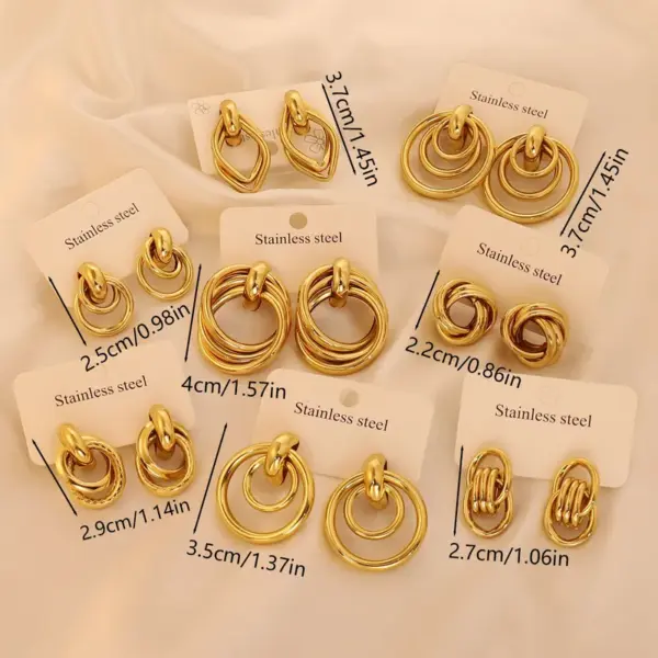 Wholesale Gold Titanium Steel Geometric Earrings Simple Design Luxury Women's Fashion Jewelry Elegant Vintage Sensation Round Shape