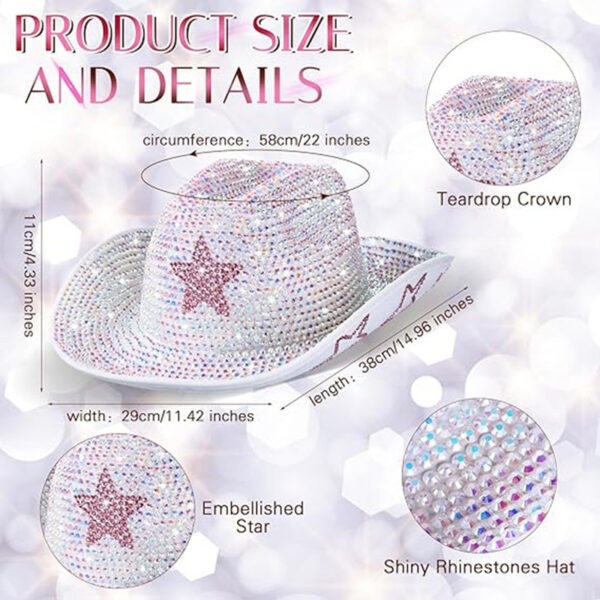 Wholesale Full Diamond Silver Colorful Diamond Five-Pointed Star Cowboy Hat Handmade Diamond Colorfulful Diamond Performance Hat Diamond Cowboy Hat