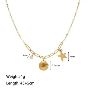 Qyh219 Shell Starfish Necklace / Gold