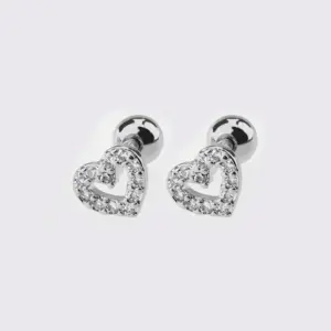 White Steel Zircon Small Love Heart Stud Earrings Pieces