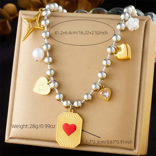 Wholesale Jewelry Modern Style Cross Heart Shape Bow Knot 304 Stainless Steel Plating Multi Charms Necklace Ball Chain