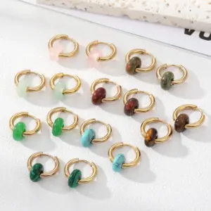 Wholesale 1 Pair Fashion Round 201 Stainless Steel Natural Stone Earrings