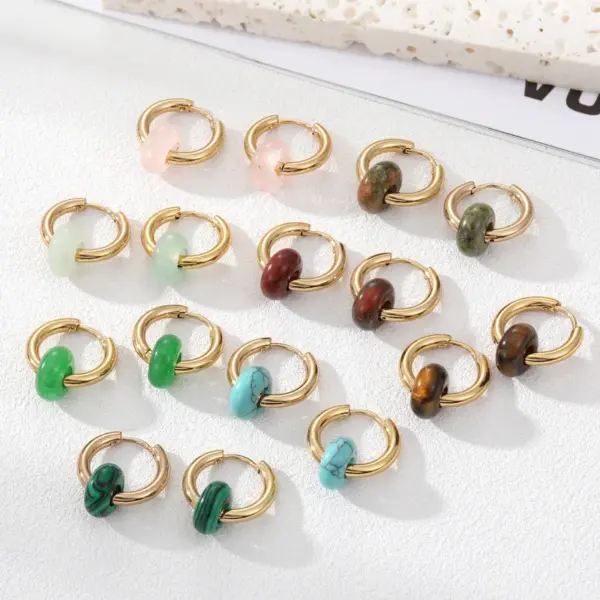 Wholesale 1 Pair Fashion Round 201 Stainless Steel Natural Stone Earrings