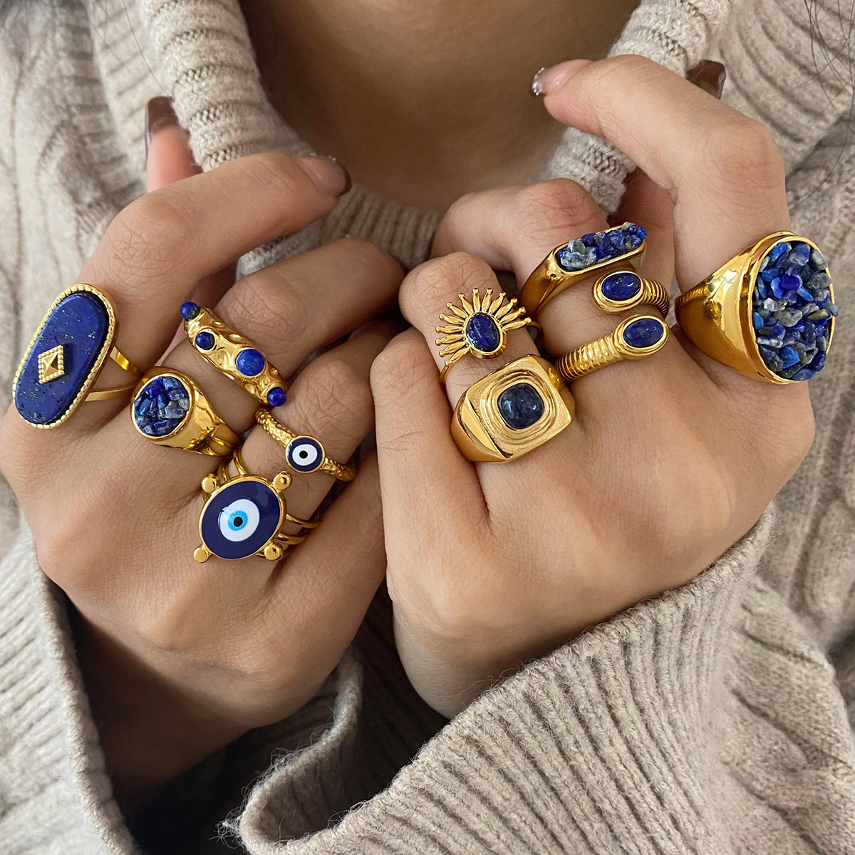 Wholesale Stainless Steel Natural Stone Rings Titanium Steel Hand Jewelry pular Rings